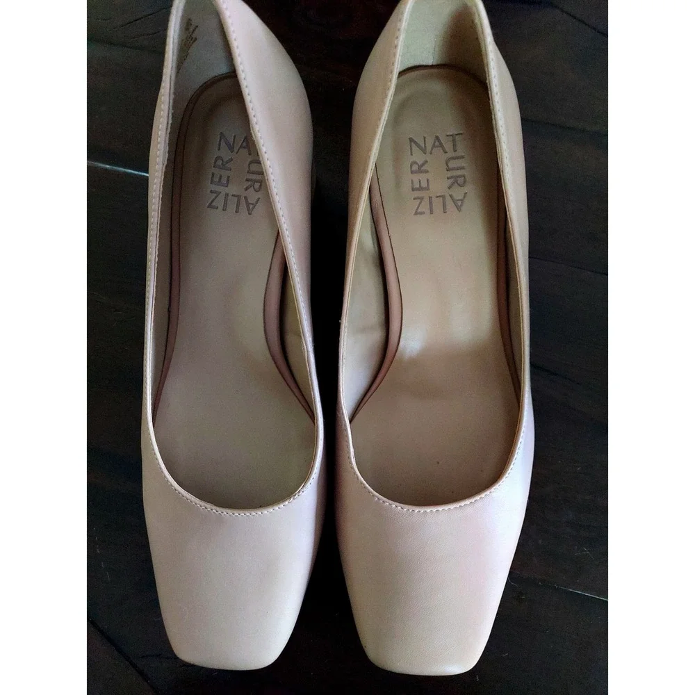 Naturalizer‎ Karina Beige Leather Square Toe Block Heel Pumps Womens 7.5W